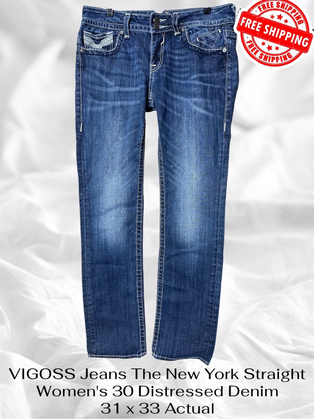 VIGOSS Jeans The New York Straight Women's 30x33 Distressed Denim 31 x 33 Actual